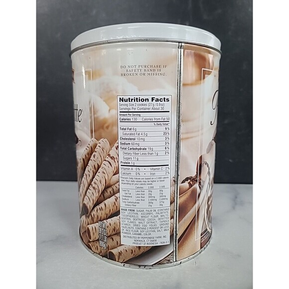 Pepperidge Farm Pirouette Cookies Empty Tin Large 28 oz 8x6-Inch Canister Shape - Picture 3 of 10